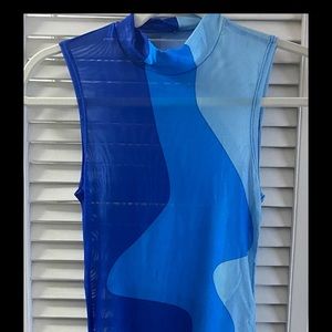 Never worn before mesh blue abstract mini dress